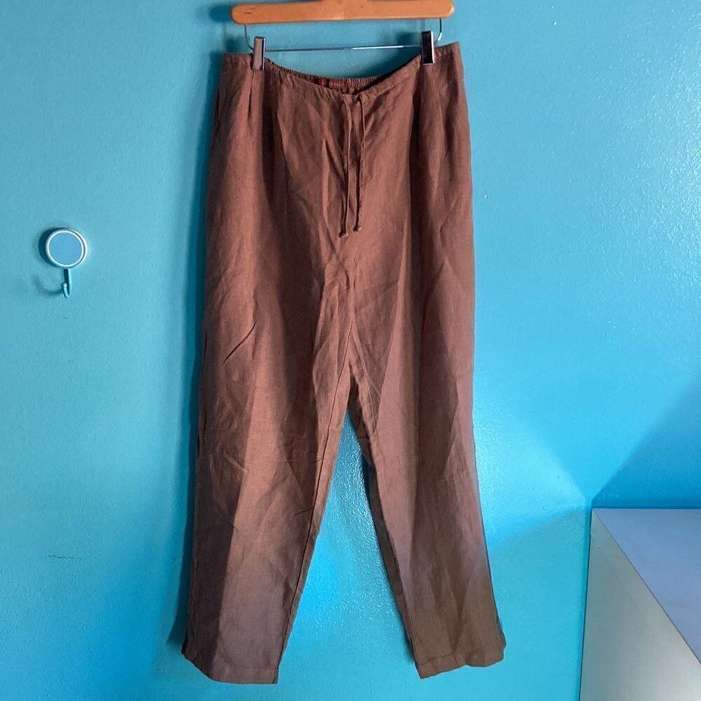 Cut Loose Womens Brown Linen Casual Pants Size XL Drawstring Stretch 36" Waist